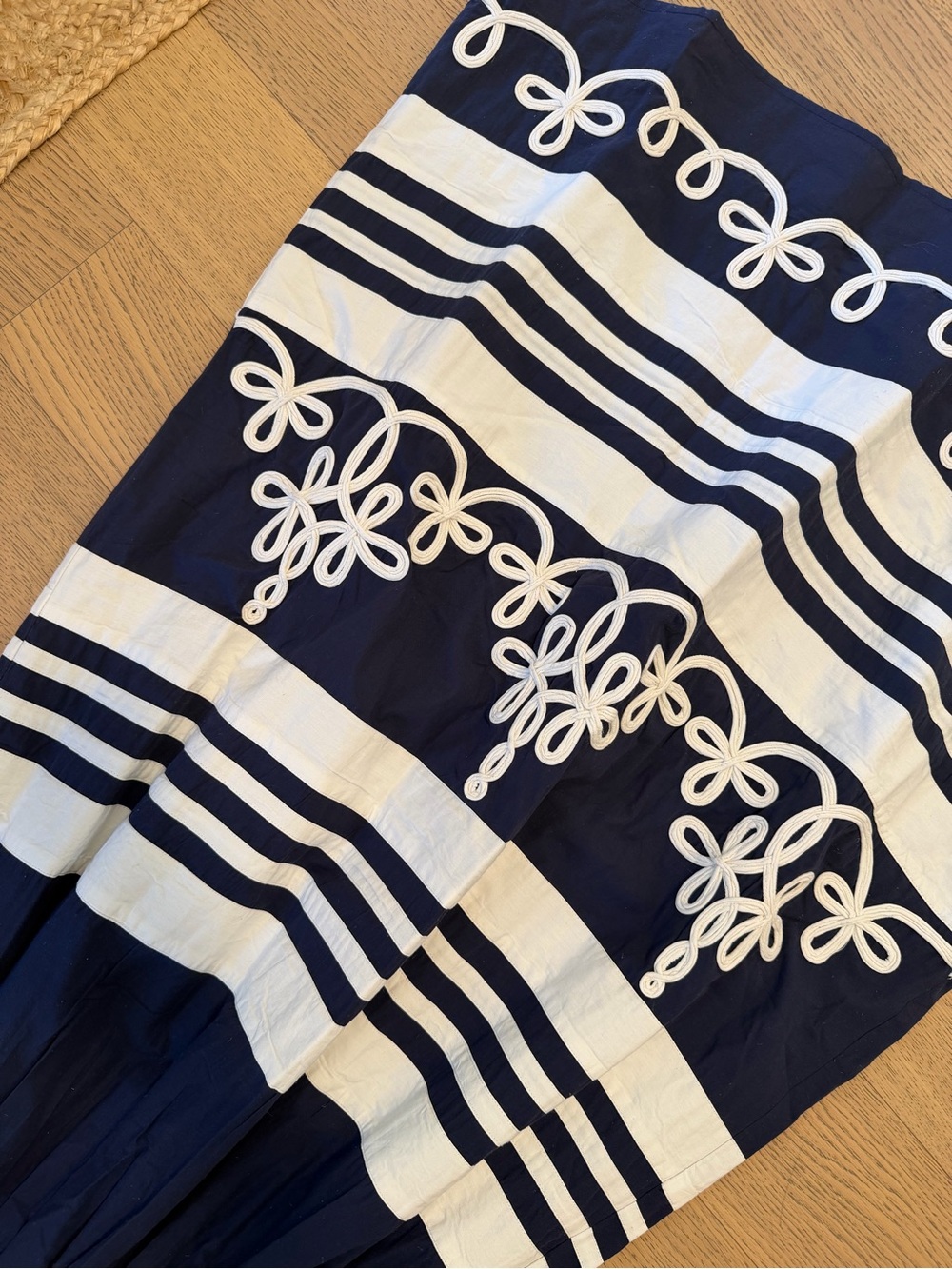 Navy and White Spaghetti-Strap Maxi Dress with Embroidered Stripe Detail - Picture 5 of 6